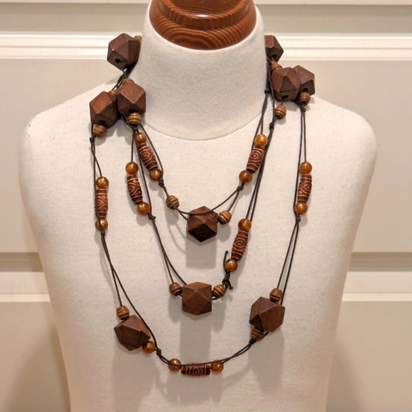 Jewelry - Vintage Boho 68" Super Long Brown and Black Wooden Bead Rope Necklace
